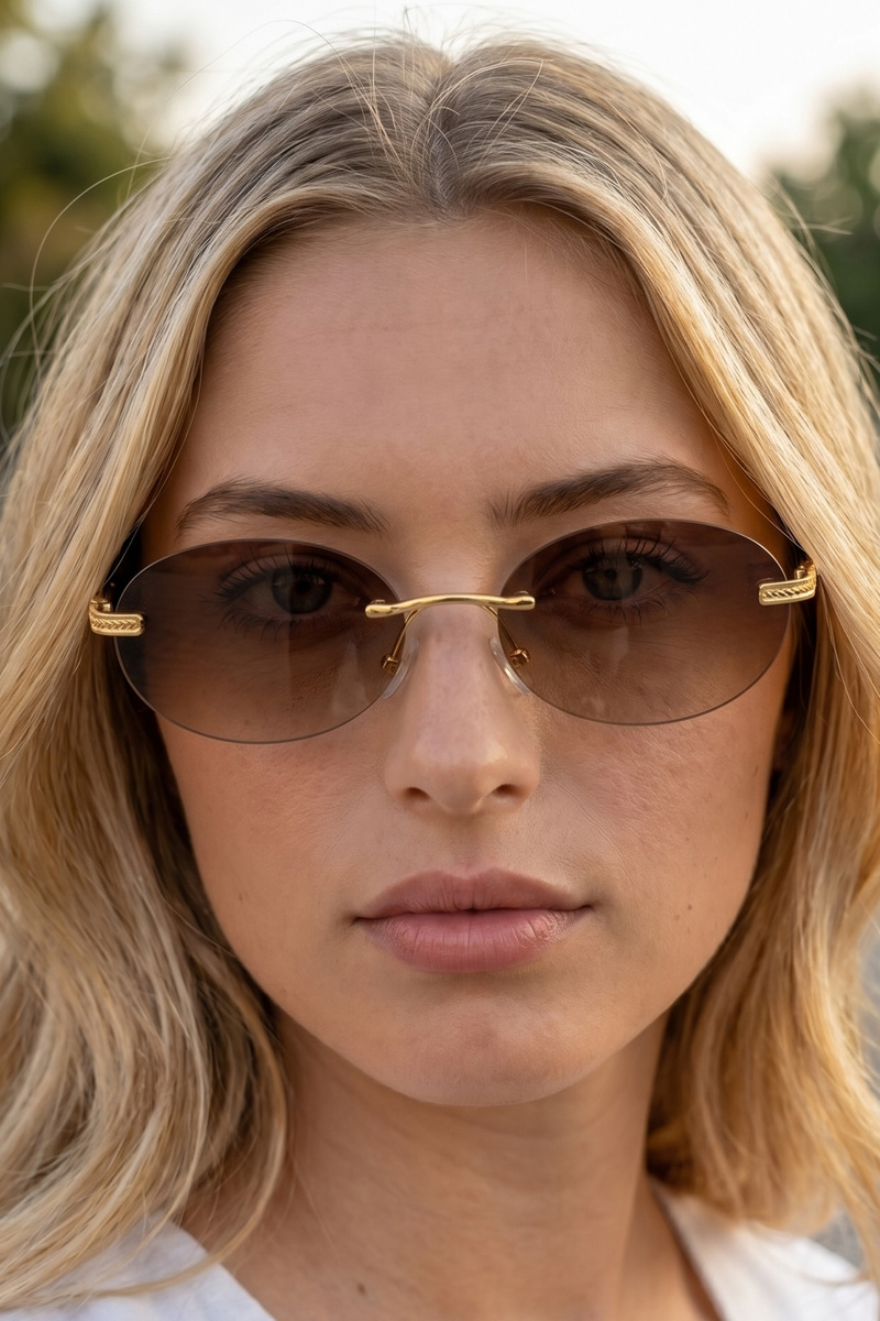 Rimless Oval Lens Lightweight Metal Frame Sunglasses