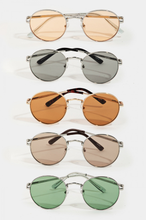 Round Lens Metallic Frame Sunglasses Set