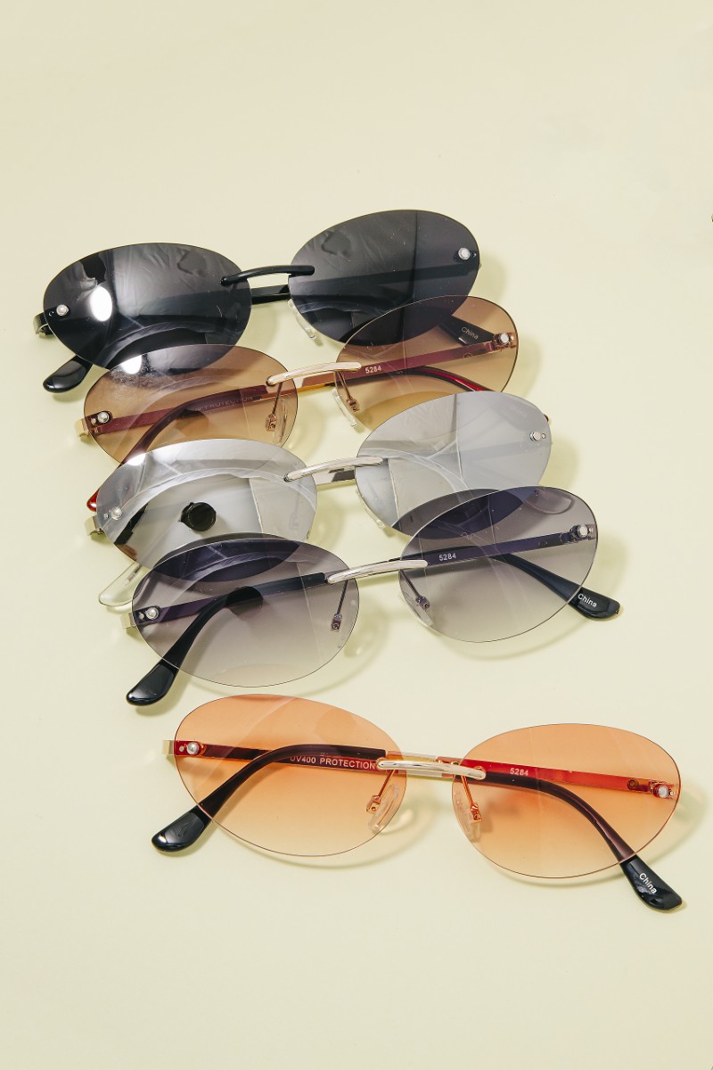 Frameless Gradient Oval Lens Sunglasses Set