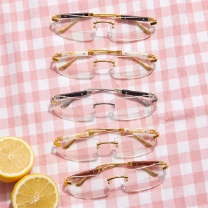Rimless Rectangle Wood Accent Clear Lens Glasses