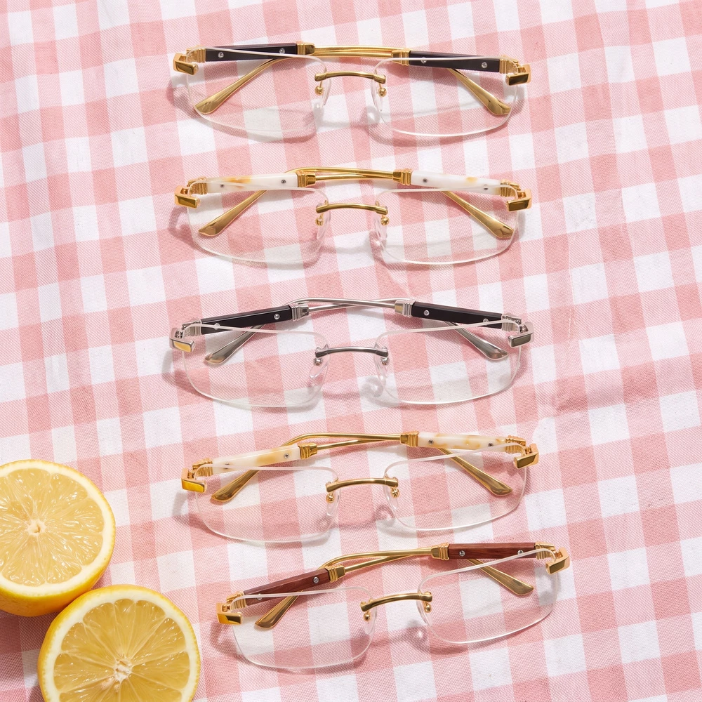 Rimless Rectangle Wood Accent Clear Lens Glasses