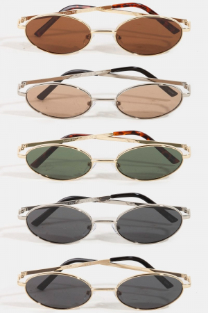 Metallic Frame Oval Lens Sunglasses Set
