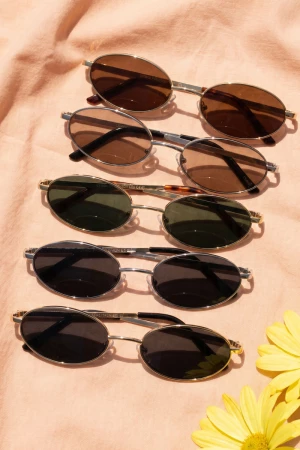 Slim Oval Metal Double Bridge Sunglasses