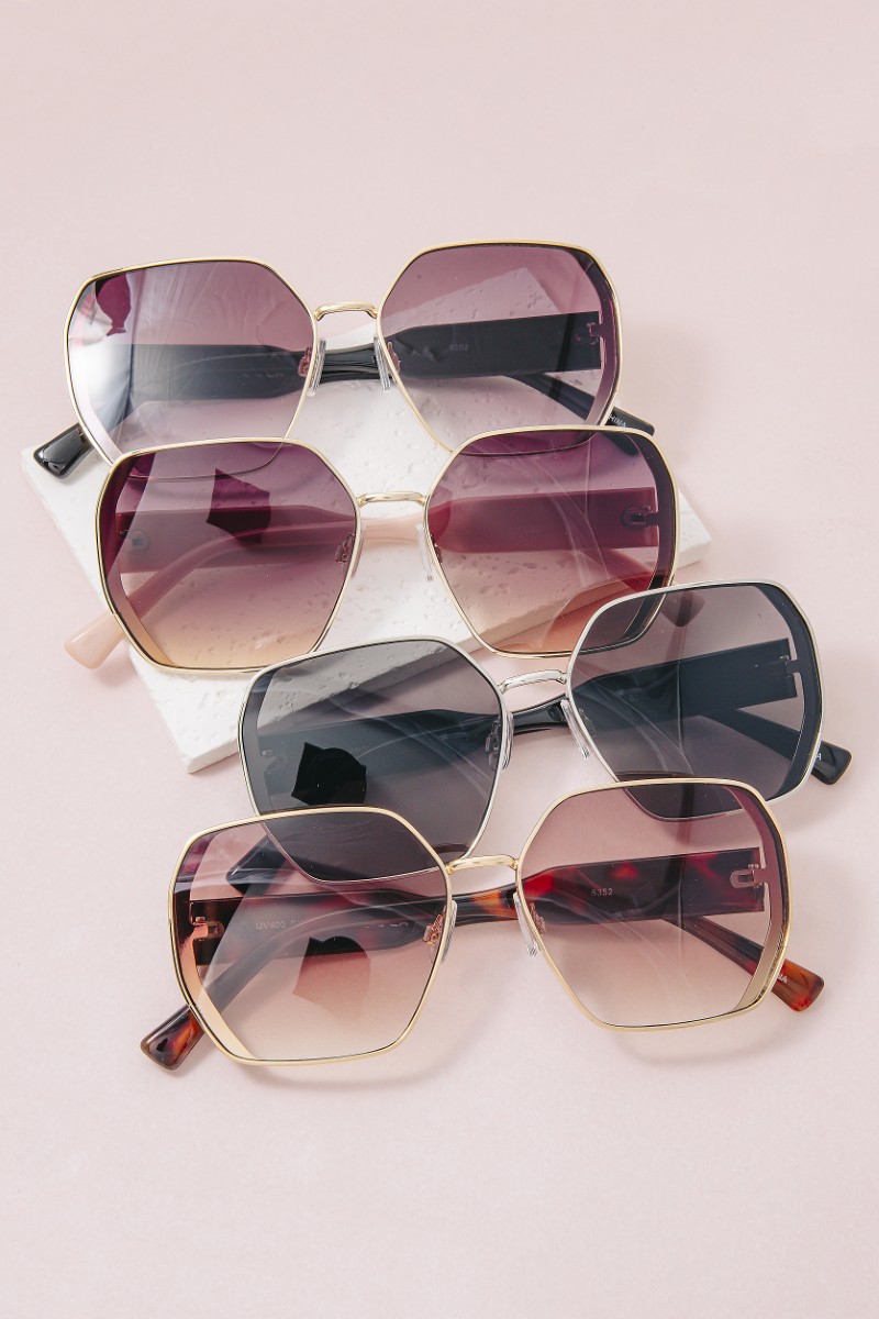 Metallic Frame Gradient Lens Sunglasses Set