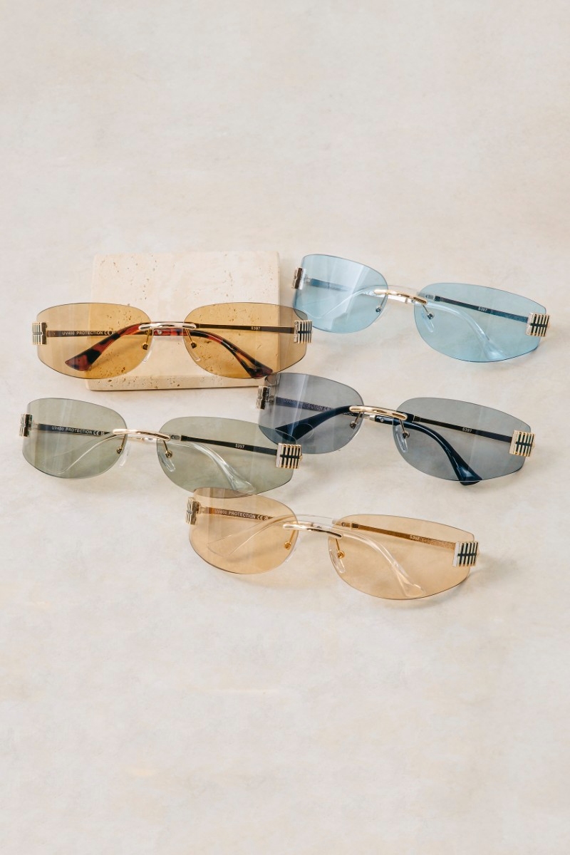 Rimless Cat Eye Half Moon Sunglasses Set