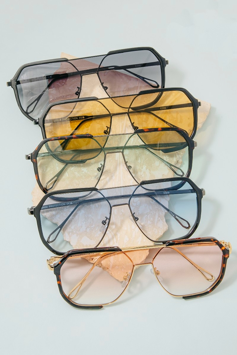 Oversized Square Metal Aviator Sunglasses