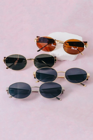 Stacked Temple Detail Oval Metal Frame Sunglasses Set