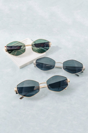 Geometric Hexagon Metal Frame Sunglasses Set
