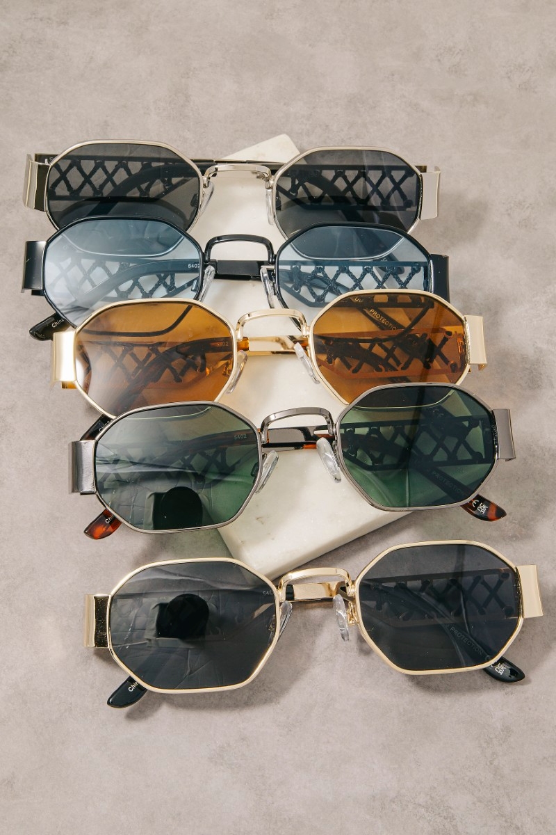 Hexagon Square-Round Metal Frame Sunglasses