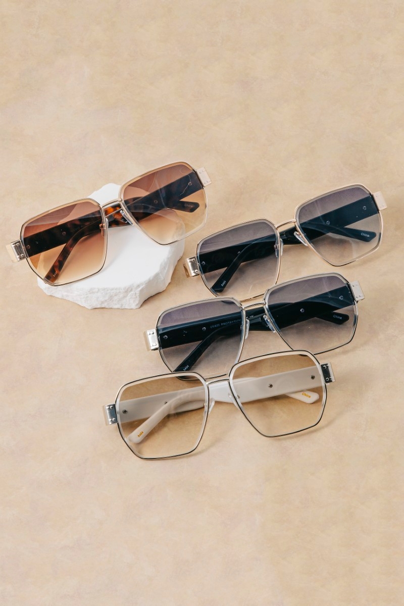 Oversized Square Metal Frame Sunglasses