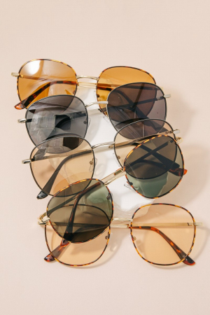 Round Double Bridge Metal Frame Sunglasses