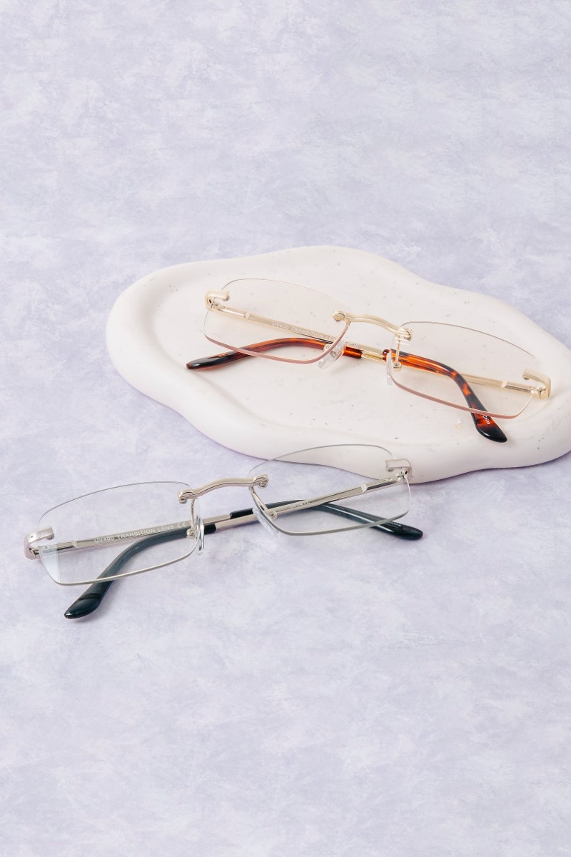 Minimalist Rimless Rectangle Clear Lens Sunglasses