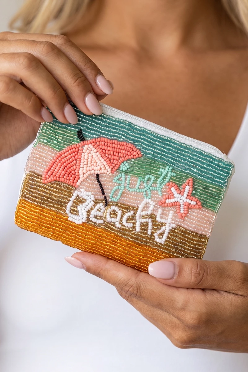 Beaded Beachy Beach Scene Coin Pouch