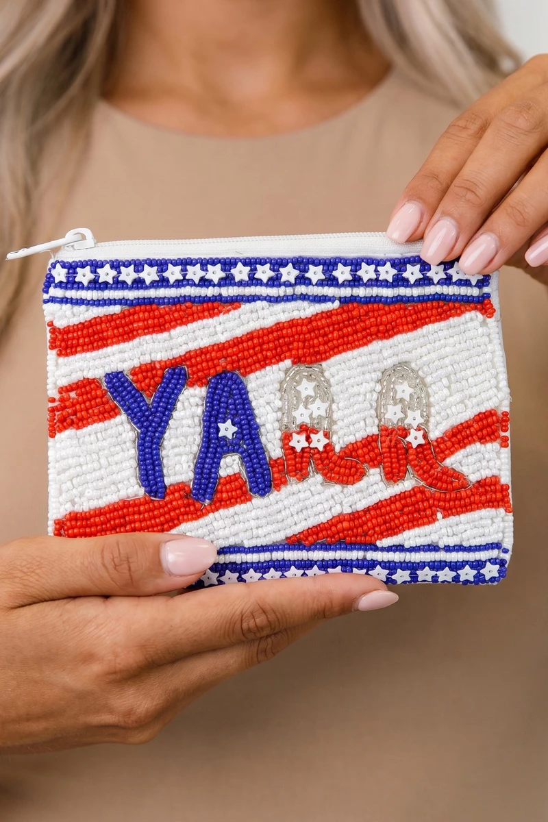 Yall Cowboy Boots Beaded Coin Pouch