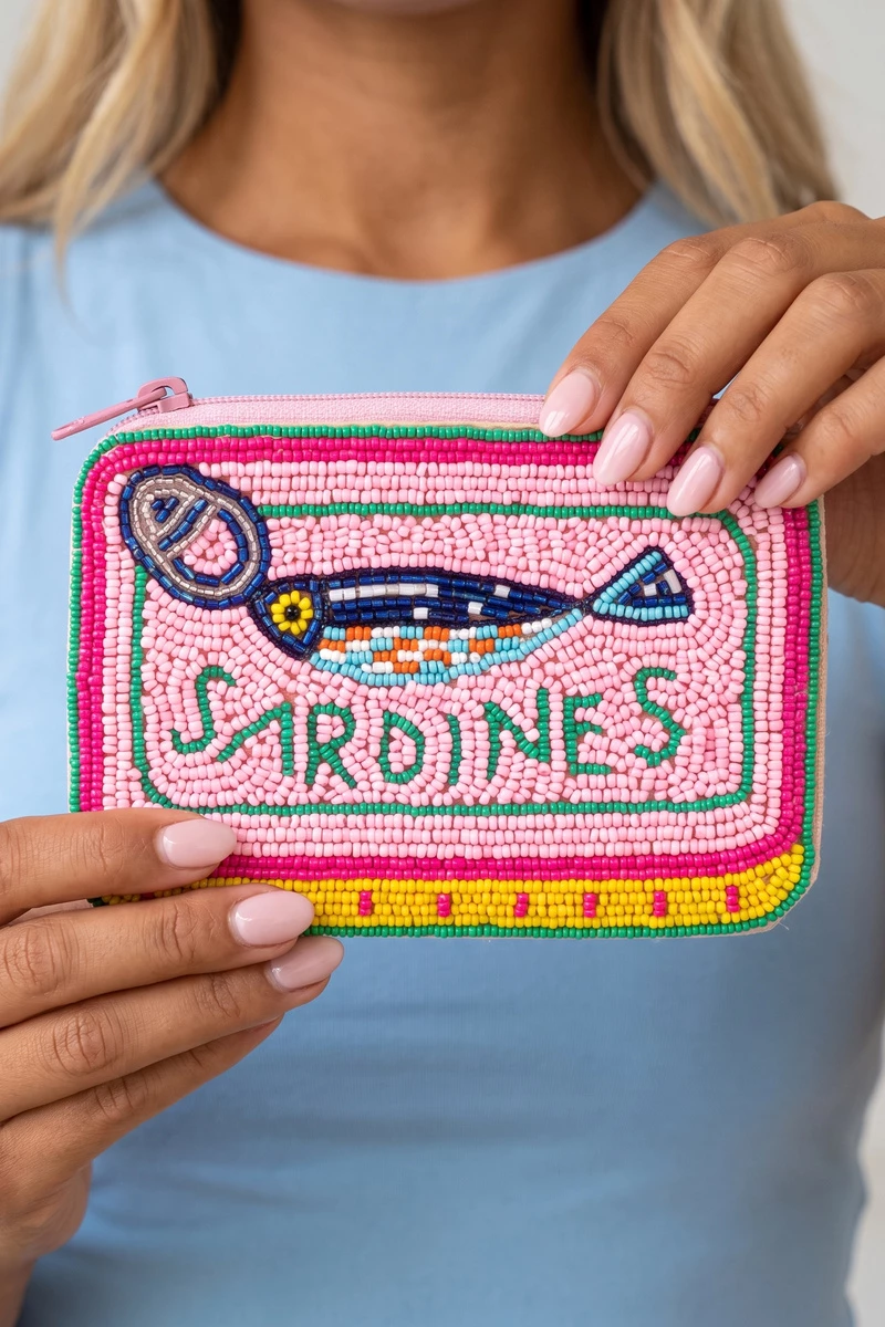 Beaded Sardines Tin Novelty Coin Pouch