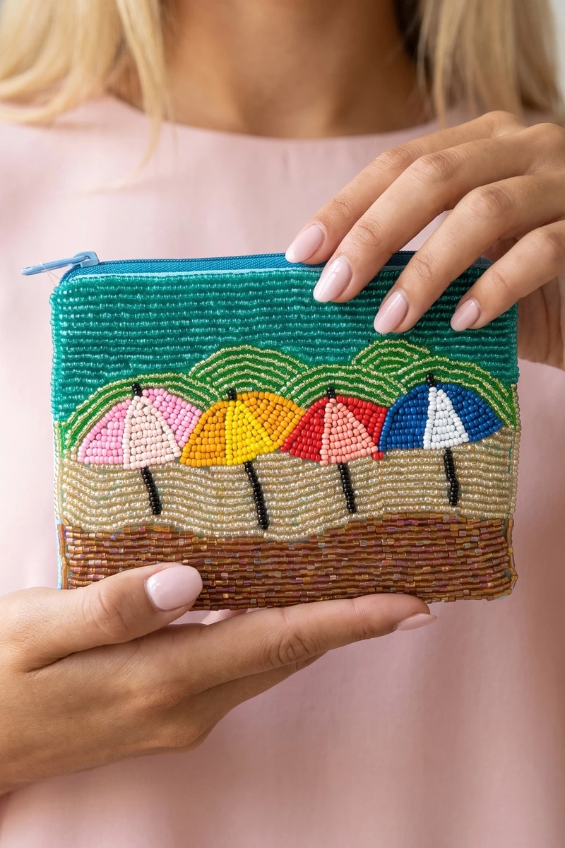 Beaded Beach Umbrellas Coin Pouch