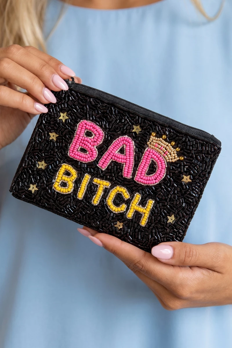 Bad Bitch Crown Beaded Coin Pouch