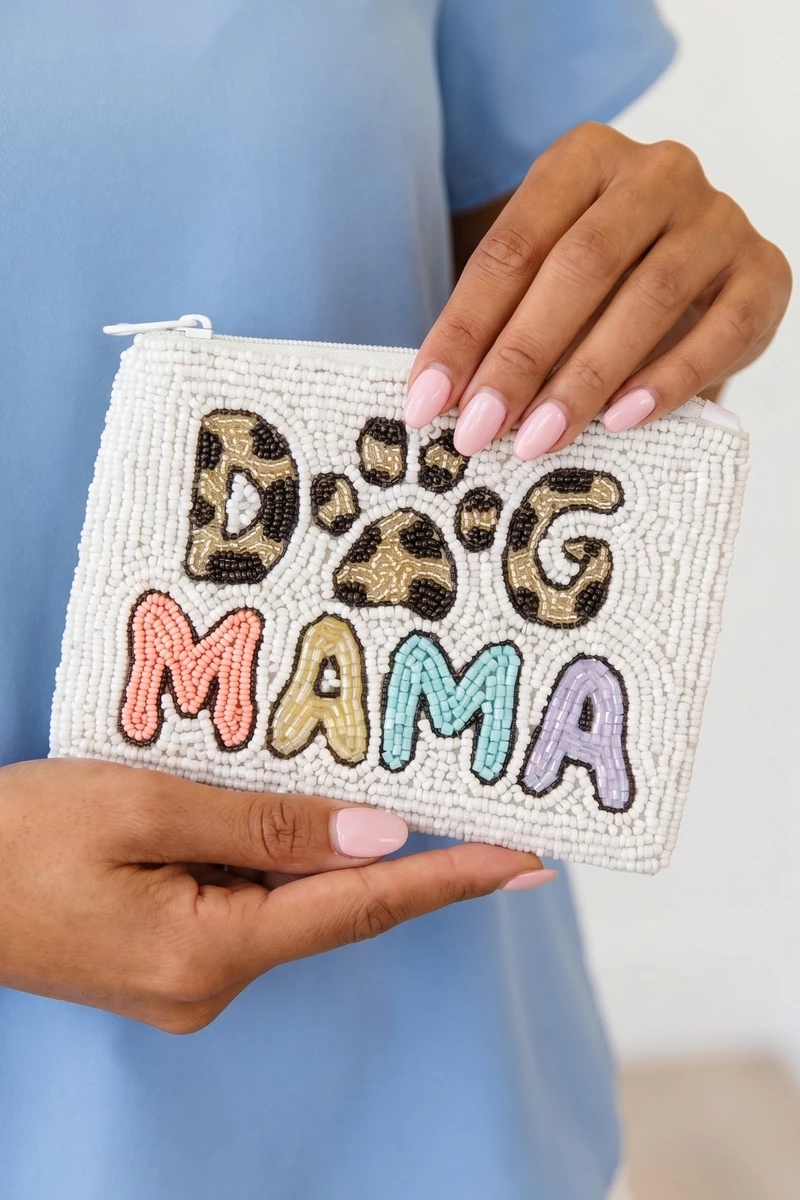 Dog Mama Leopard Paw Beaded Coin Pouch