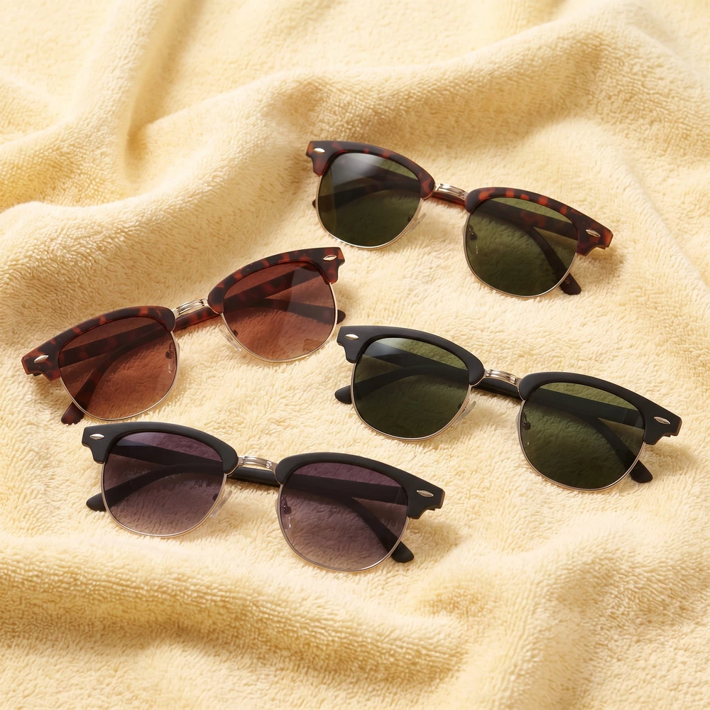 Retro Browline Half Rim Sunglasses