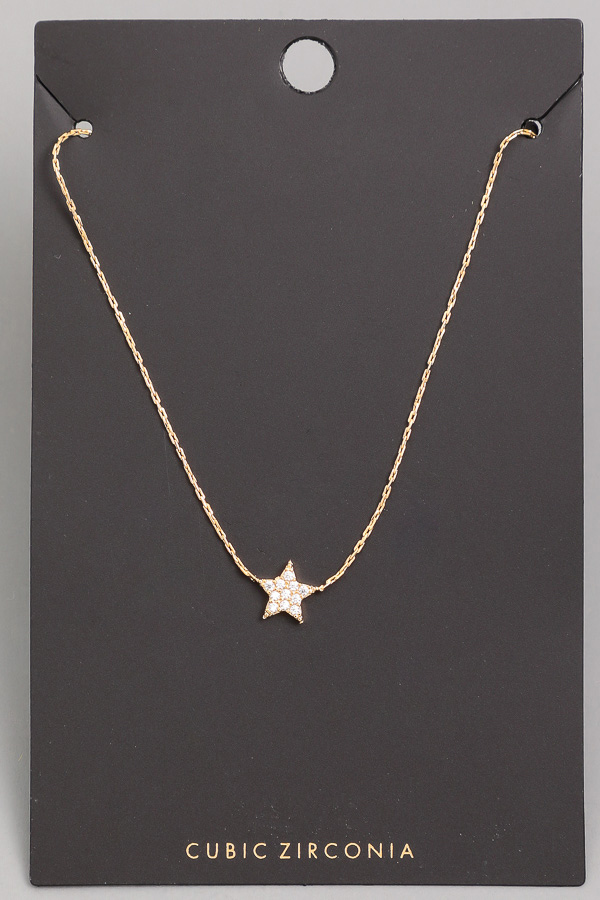Cz Mini Star Stud Pendant Necklace