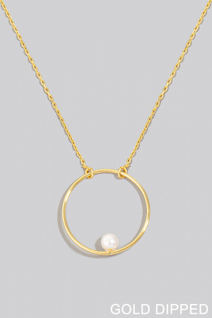 Gold Dipped Hoop And Pearl Pendant Necklace