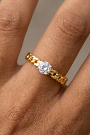 Cz Round Solitaire Curb Chain Ring