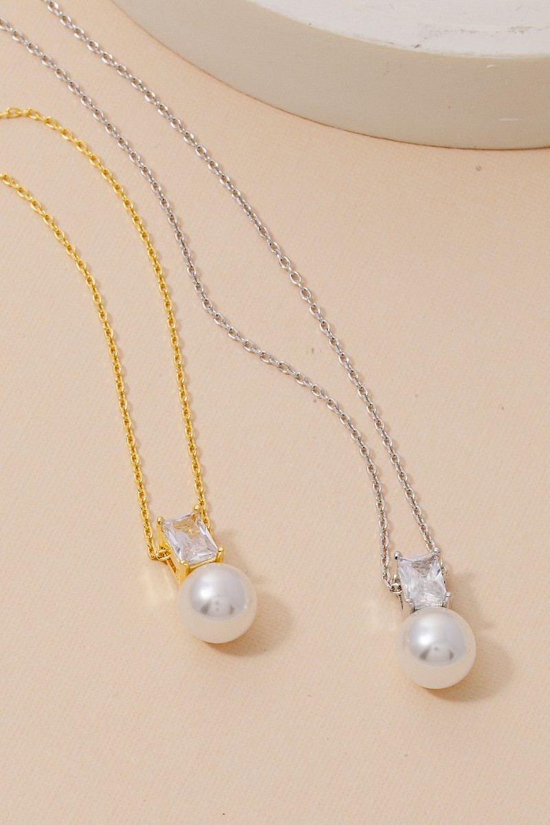 Gold Dipped Cz And Pearl Pendant Necklace