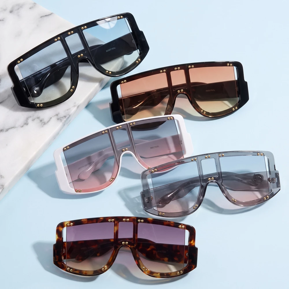 Studded Oversized Shield Gradient Sunglasses