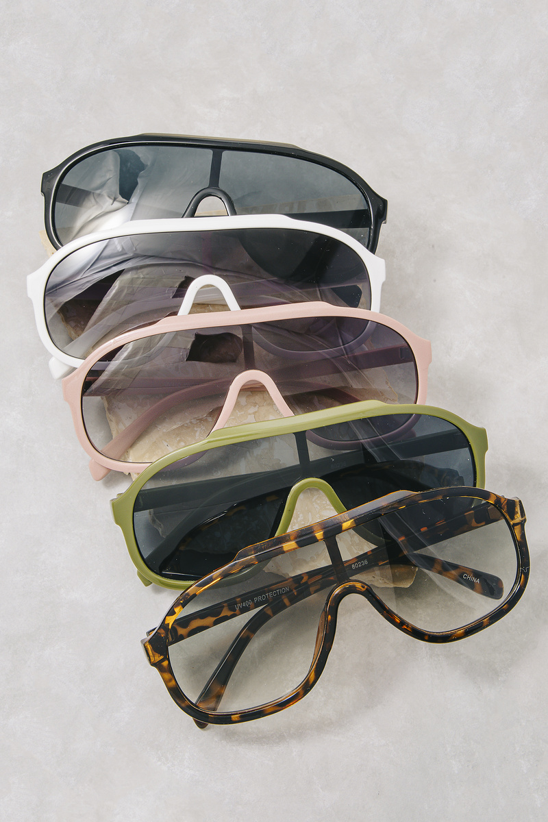 Oversized Flat Top Shield Frame Sunglasses