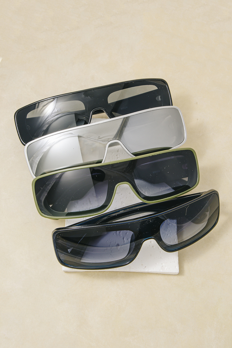 Sporty Wraparound Rectangular Shield Sunglasses