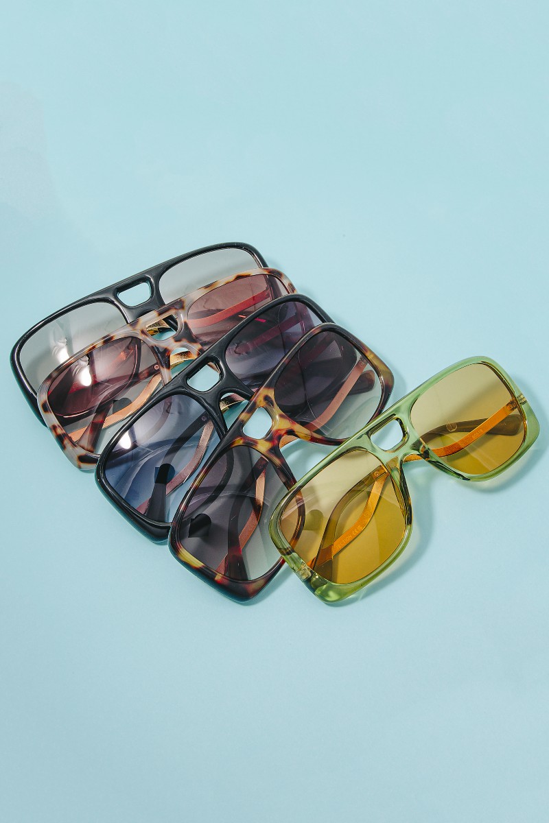 Large Square Lens Tortoise Frame Sunglasses Set