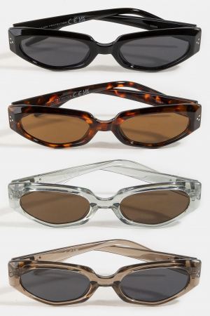 Metallic Accent Narrow Oval Sunglasses Set