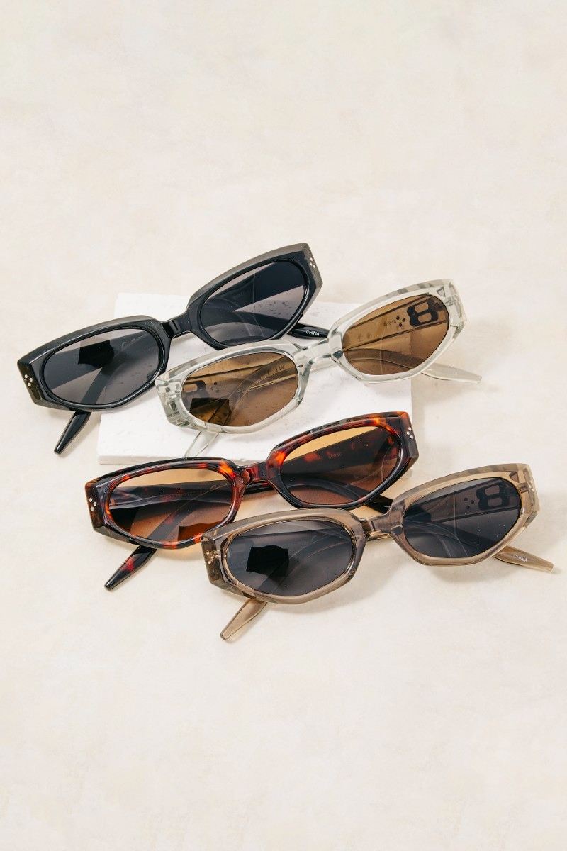Metallic Accent Narrow Oval Sunglasses Set