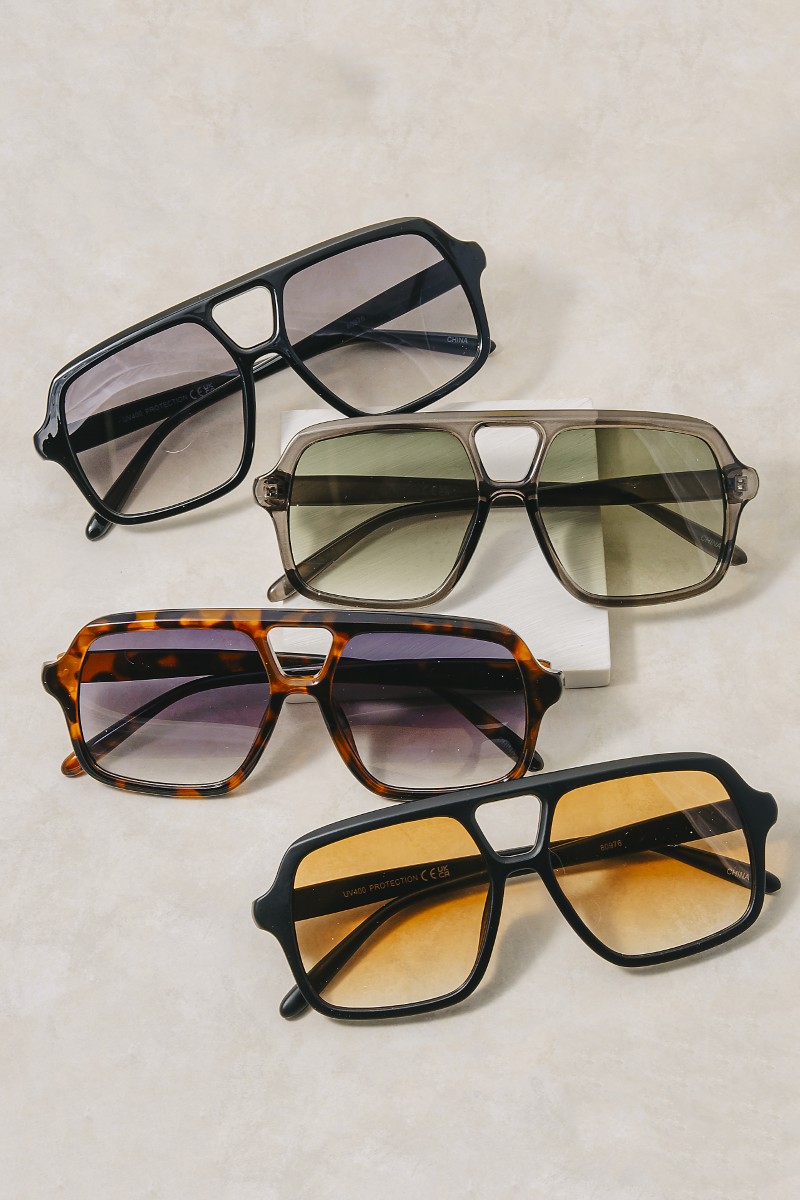 Large Acetate Frame Retro Aviator Sunglasses Set