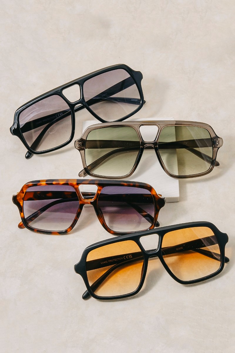 Large Acetate Frame Retro Aviator Sunglasses Set