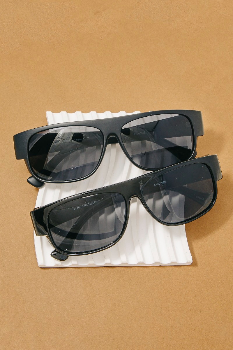 Classic Flat Top Wide Rectangle Frame Sunglasses