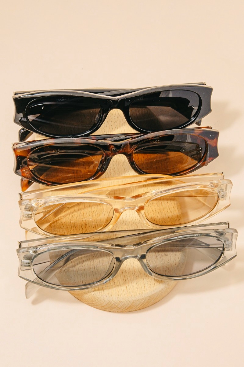Slim Oval Rectangle Retro Frame Sunglasses