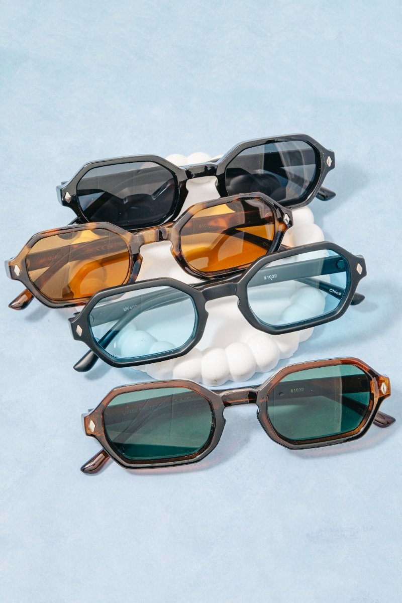 Geometric Frame Acetate Sunglasses Set