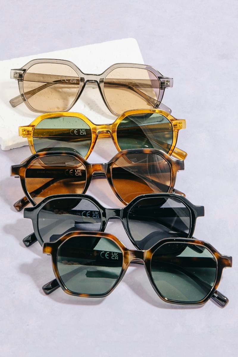 Acetate Geometric Double Bridge Sunglasses Set