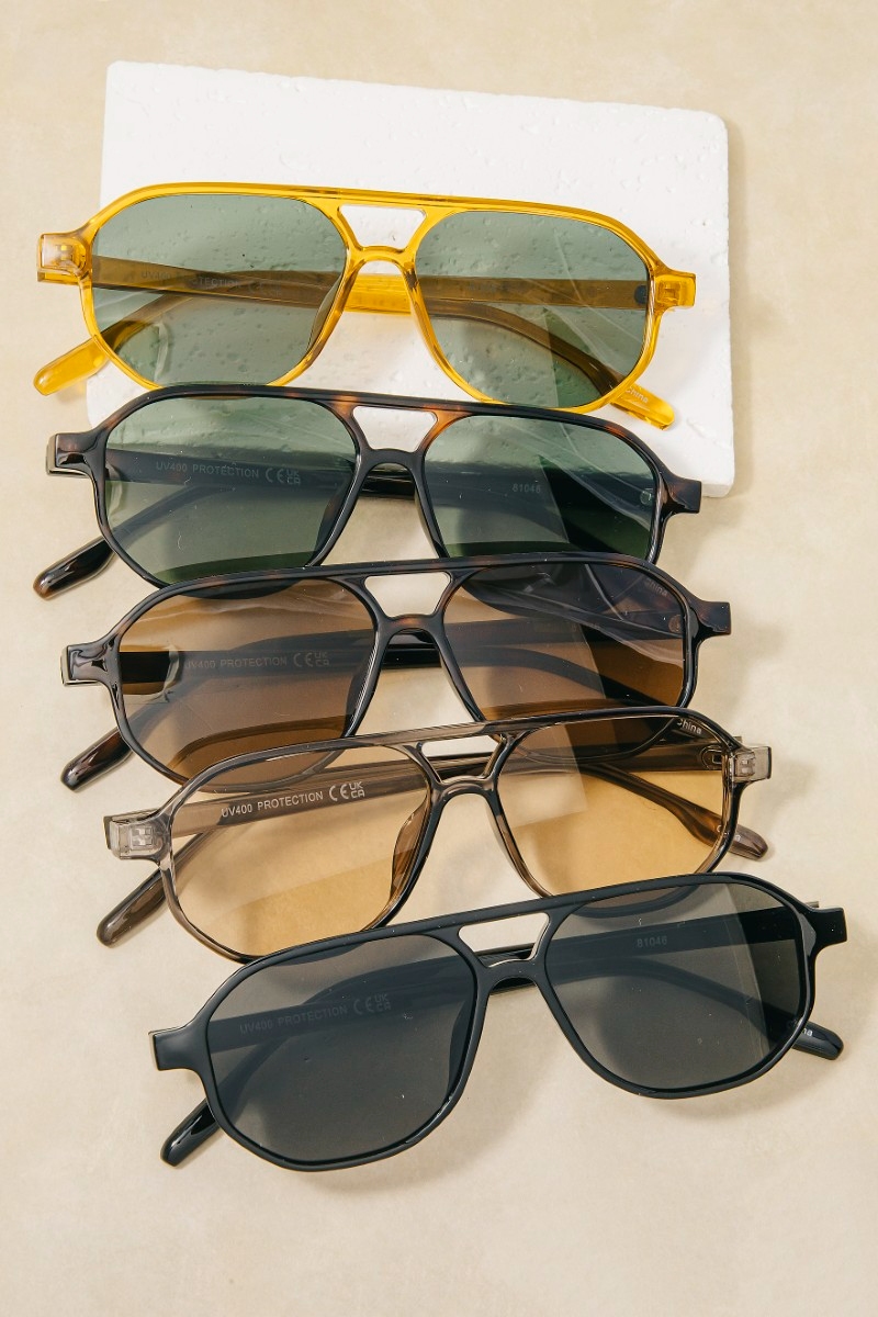 Retro Aviator Double Bridge Sunglasses Set
