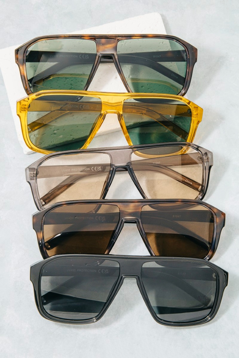 Oversized Shield Flat Top Sunglasses Set