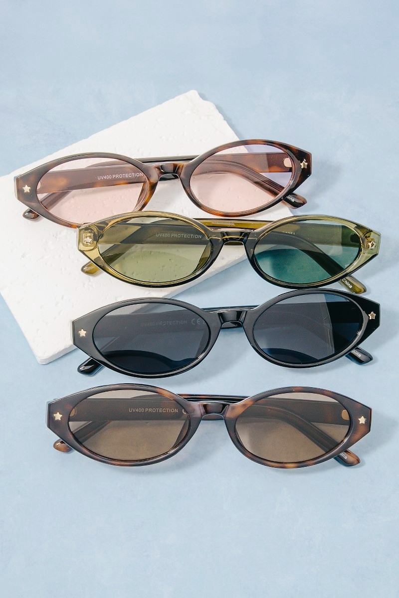 Slim Oval Cat Eye Sunglasses Set