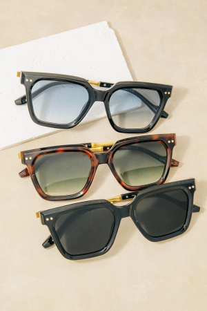 Wide Square Frame With Gold Temple Bar Sunglasses Set