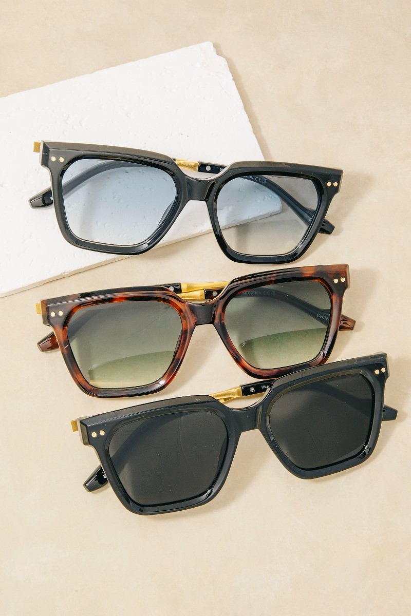 Wide Square Frame With Gold Temple Bar Sunglasses Set