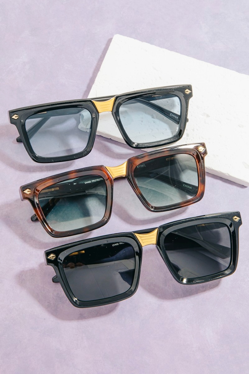 Gold Nose Bridge Rectangle Frame Sunglasses Set