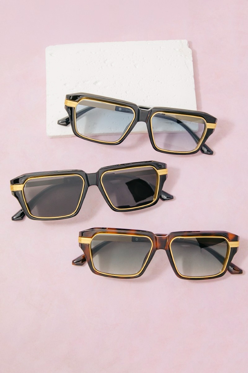 Oversized Striped Gold Inlay Sunglasses Set