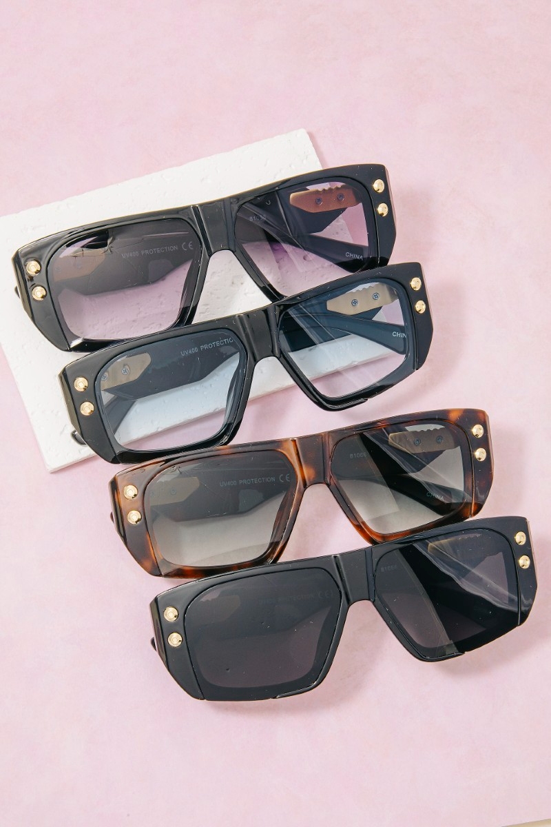 Oversized Shield Studded Sunglasses Set