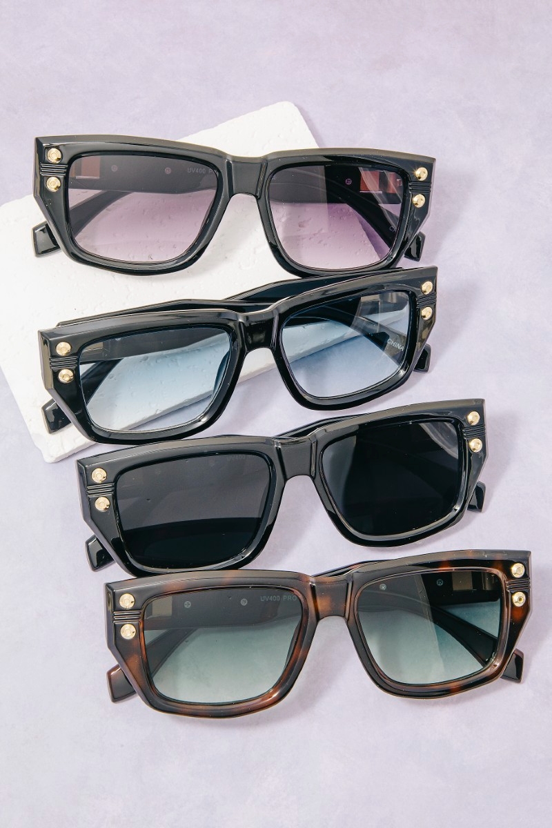 Flat Top Wide Square Studded Sunglasses Set