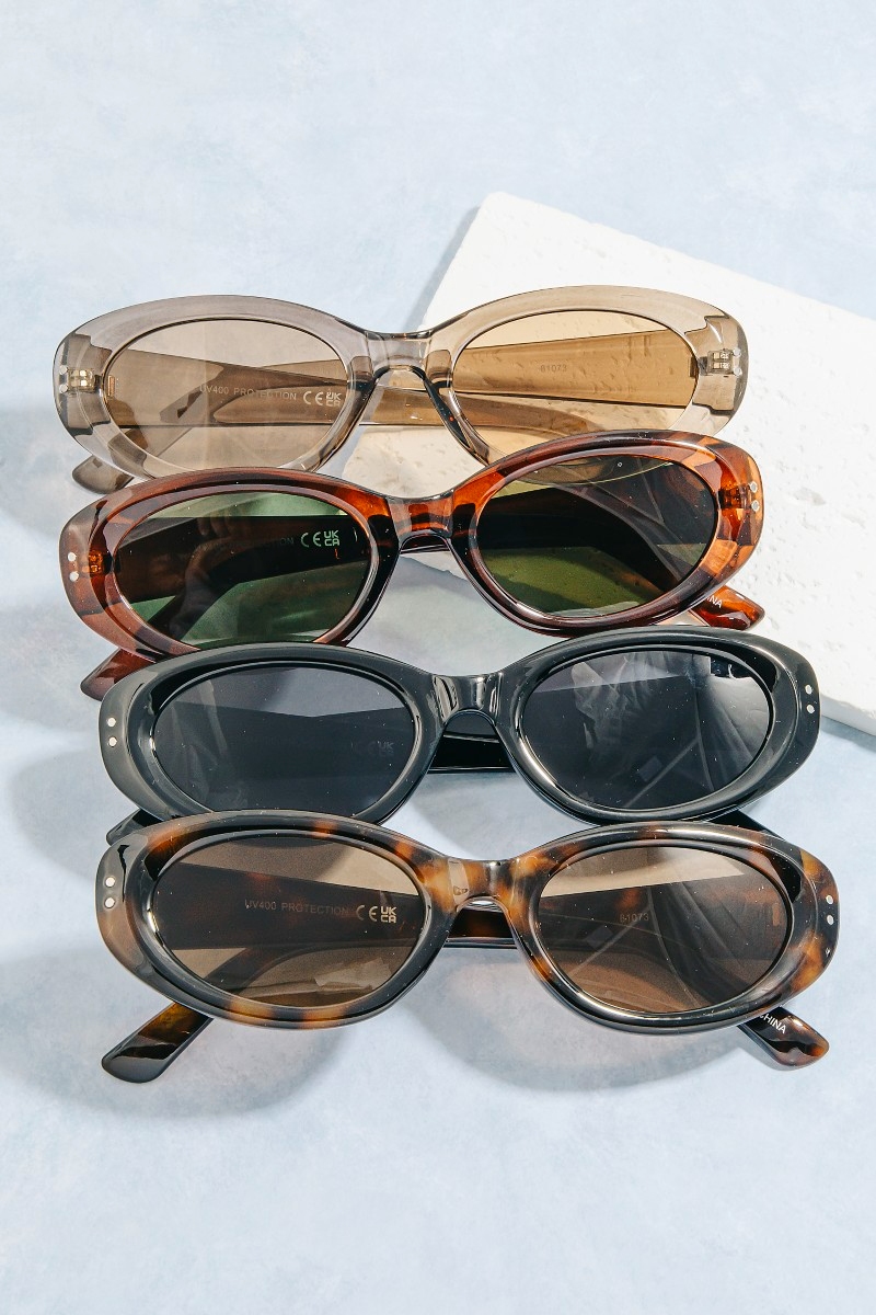 Slim Retro Oval Sunglasses Set