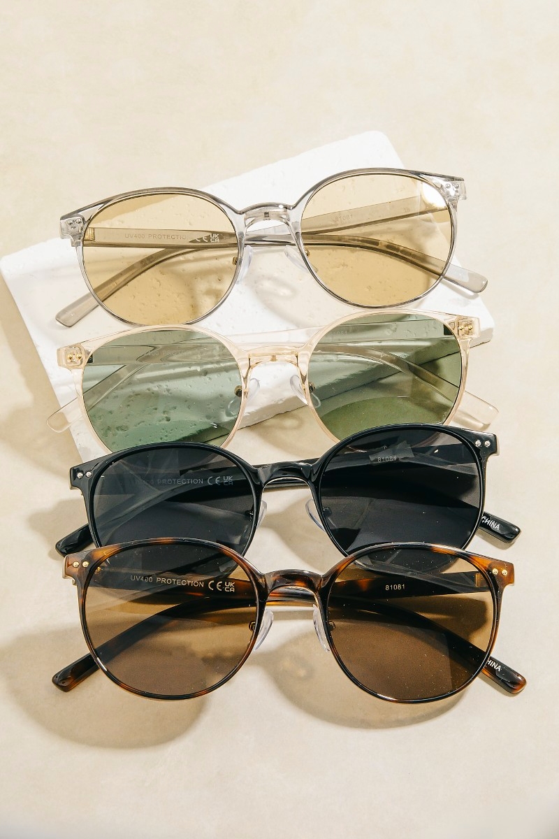 Round Retro Acetate Frame Sunglasses Set